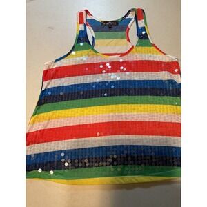 Almost Famous Rainbow Stripe Sequin Tank Top Women's Size Large